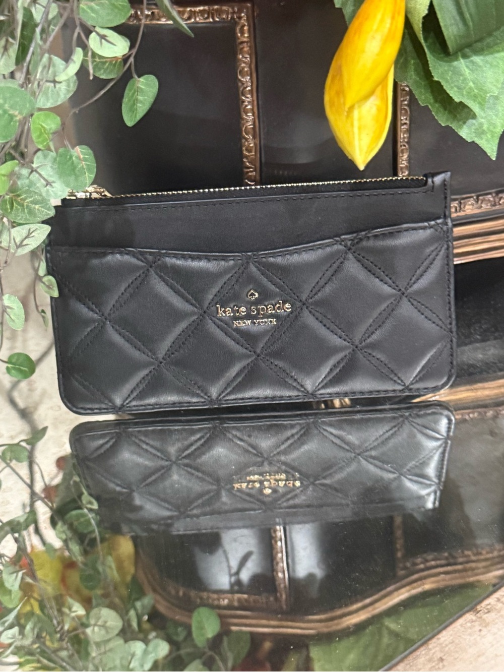 kate spade Black Quilted Leather Zip Wristlet Pouch